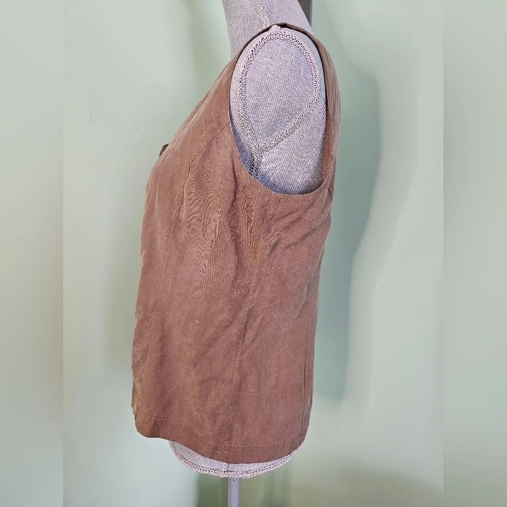 SOLILOQUY 100% silk button-up brown vest women's small - Picture 2 of 5